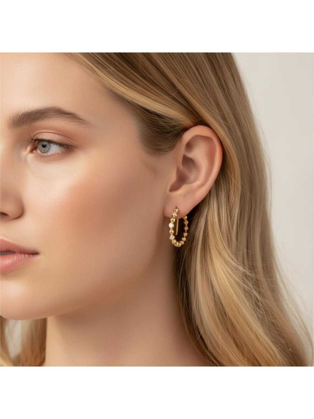 Trendy 14K Gold Hoop Earrings for Women - CZ Round & Heart Design, 25mm - Picture 3 of 8